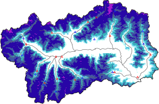 Hauter de neige + donn&eacute;es de station automatiques (AWS) + donn&eacute;es Modello 1 AINEVA (MOD1) au-dessous de 2000 m
