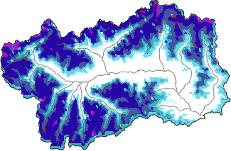 Hauter de neige + donn&eacute;es de station automatiques (AWS) + donn&eacute;es Modello 1 AINEVA (MOD1) au-dessus de 2000 m