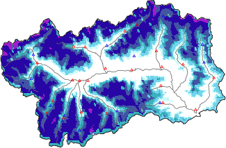 Hauter de neige + donn&eacute;es de station automatiques (AWS) + donn&eacute;es Modello 1 AINEVA (MOD1) au-dessous de 2000 m