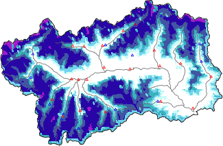Hauter de neige + donn&eacute;es de station automatiques (AWS) + donn&eacute;es Modello 1 AINEVA (MOD1) au-dessous de 2000 m