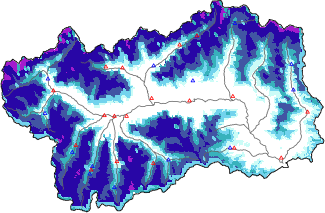 Hauter de neige + donn&eacute;es de station automatiques (AWS) + donn&eacute;es Modello 1 AINEVA (MOD1) au-dessous de 2000 m