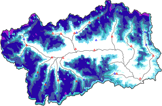 Hauter de neige + donn&eacute;es de station automatiques (AWS) + donn&eacute;es Modello 1 AINEVA (MOD1) au-dessous de 2000 m