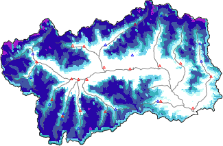 Hauter de neige + donn&eacute;es de station automatiques (AWS) + donn&eacute;es Modello 1 AINEVA (MOD1) au-dessous de 2000 m