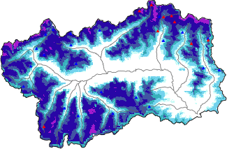 Hauter de neige + donn&eacute;es de station automatiques (AWS) + donn&eacute;es Modello 1 AINEVA (MOD1) au-dessus de 2000 m