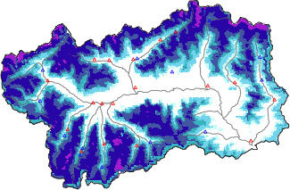 Hauter de neige + donn&eacute;es de station automatiques (AWS) + donn&eacute;es Modello 1 AINEVA (MOD1) au-dessous de 2000 m