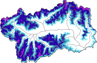 Hauter de neige + donn&eacute;es de station automatiques (AWS) + donn&eacute;es Modello 1 AINEVA (MOD1) au-dessus de 2000 m