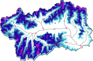 Hauter de neige + donn&eacute;es de station automatiques (AWS) + donn&eacute;es Modello 1 AINEVA (MOD1) au-dessous de 2000 m