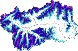 Hauter de neige + donn&eacute;es de station automatiques (AWS) + donn&eacute;es Modello 1 AINEVA (MOD1) au-dessus de 2000 m