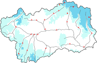Neige fra&icirc;che dans les derni&egrave;res 24h + donn&eacute;es Modello 1 AINEVA (MOD1)