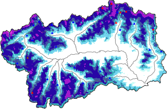 Hauter de neige + donn&eacute;es de station automatiques (AWS) + donn&eacute;es Modello 1 AINEVA (MOD1) au-dessus de 2000 m