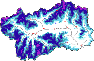 Hauter de neige + donn&eacute;es de station automatiques (AWS) + donn&eacute;es Modello 1 AINEVA (MOD1) au-dessous de 2000 m