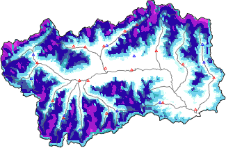 Hauter de neige + donn&eacute;es de station automatiques (AWS) + donn&eacute;es Modello 1 AINEVA (MOD1) au-dessous de 2000 m
