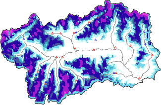 Hauter de neige + donn&eacute;es de station automatiques (AWS) + donn&eacute;es Modello 1 AINEVA (MOD1) au-dessous de 2000 m