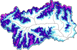 Hauter de neige + donn&eacute;es de station automatiques (AWS) + donn&eacute;es Modello 1 AINEVA (MOD1) au-dessus de 2000 m
