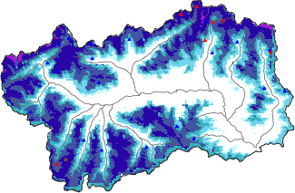 Hauter de neige + donn&eacute;es de station automatiques (AWS) + donn&eacute;es Modello 1 AINEVA (MOD1) au-dessus de 2000 m