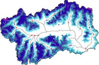 Hauter de neige + donn&eacute;es de station automatiques (AWS) + donn&eacute;es Modello 1 AINEVA (MOD1) au-dessous de 2000 m