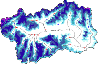 Hauter de neige + donn&eacute;es de station automatiques (AWS) + donn&eacute;es Modello 1 AINEVA (MOD1) au-dessous de 2000 m