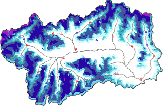 Hauter de neige + donn&eacute;es de station automatiques (AWS) + donn&eacute;es Modello 1 AINEVA (MOD1) au-dessous de 2000 m