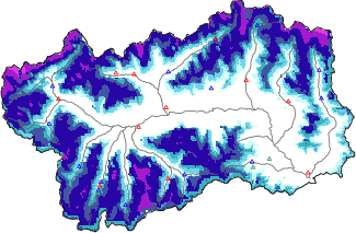 Altezza neve al suolo + dati stazioni automatiche (AWS) e Modelli 1 AINEVA (MOD1) sotto i 2000 m