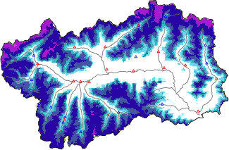 Hauter de neige + donn&eacute;es de station automatiques (AWS) + donn&eacute;es Modello 1 AINEVA (MOD1) au-dessous de 2000 m