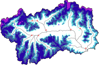 Altezza neve al suolo + dati stazioni automatiche (AWS) e Modelli 1 AINEVA (MOD1) sotto i 2000 m