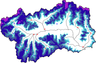 Hauter de neige + donn&eacute;es de station automatiques (AWS) + donn&eacute;es Modello 1 AINEVA (MOD1) au-dessous de 2000 m