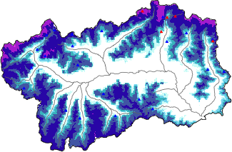 Altezza neve al suolo + dati stazioni automatiche (AWS) e Modelli 1 AINEVA (MOD1) oltre i 2000 m