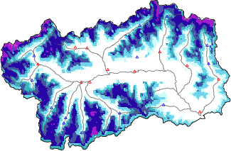 Altezza neve al suolo + dati stazioni automatiche (AWS) e Modelli 1 AINEVA (MOD1) sotto i 2000 m