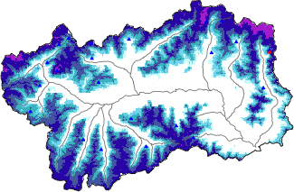 Altezza neve al suolo + dati stazioni automatiche (AWS) e Modelli 1 AINEVA (MOD1) oltre i 2000 m