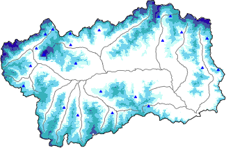 Altezza neve al suolo + dati stazioni automatiche (AWS) e Modelli 1 AINEVA (MOD1) oltre i 2000 m