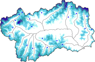 Altezza neve al suolo + dati stazioni automatiche (AWS) e Modelli 1 AINEVA (MOD1) oltre i 2000 m