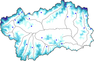 Altezza neve al suolo + dati stazioni automatiche (AWS) e Modelli 1 AINEVA (MOD1) oltre i 2000 m