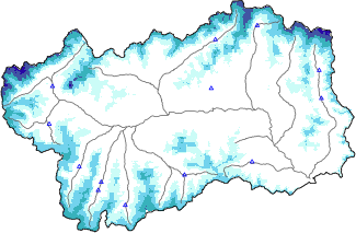 Altezza neve al suolo + dati stazioni automatiche (AWS) e Modelli 1 AINEVA (MOD1) sotto i 2000 m