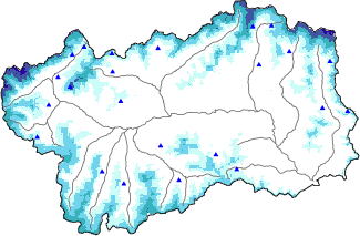 Altezza neve al suolo + dati stazioni automatiche (AWS) e Modelli 1 AINEVA (MOD1) oltre i 2000 m