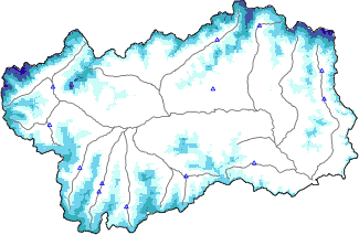 Altezza neve al suolo + dati stazioni automatiche (AWS) e Modelli 1 AINEVA (MOD1) sotto i 2000 m