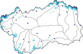 Altezza neve al suolo + dati stazioni automatiche (AWS) e Modelli 1 AINEVA (MOD1) oltre i 2000 m
