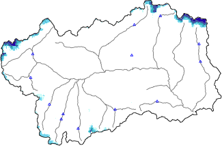 Hauter de neige + donn&eacute;es de station automatiques (AWS) + donn&eacute;es Modello 1 AINEVA (MOD1) au-dessous de 2000 m