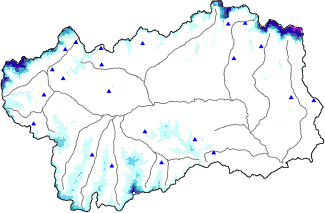 Hauter de neige + donn&eacute;es de station automatiques (AWS) + donn&eacute;es Modello 1 AINEVA (MOD1) au-dessus de 2000 m