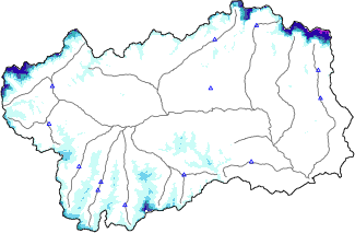 Hauter de neige + donn&eacute;es de station automatiques (AWS) + donn&eacute;es Modello 1 AINEVA (MOD1) au-dessous de 2000 m