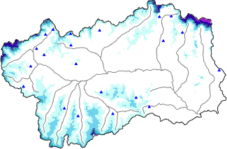 Hauter de neige + donn&eacute;es de station automatiques (AWS) + donn&eacute;es Modello 1 AINEVA (MOD1) au-dessus de 2000 m