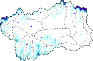 Hauter de neige + donn&eacute;es de station automatiques (AWS) + donn&eacute;es Modello 1 AINEVA (MOD1) au-dessus de 2000 m