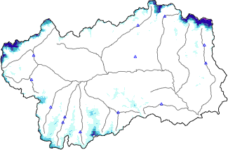 Hauter de neige + donn&eacute;es de station automatiques (AWS) + donn&eacute;es Modello 1 AINEVA (MOD1) au-dessous de 2000 m