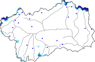 Altezza neve al suolo + dati stazioni automatiche (AWS) e Modelli 1 AINEVA (MOD1) oltre i 2000 m