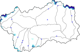 Altezza neve al suolo + dati stazioni automatiche (AWS) e Modelli 1 AINEVA (MOD1) sotto i 2000 m