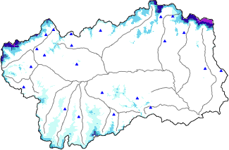 Snow depth + automatic weather station data (AWS) + Modello 1 AINEVA (MOD1) data above 2000 m