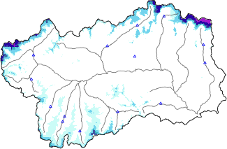Snow depth + automatic weather station data (AWS) + Modello 1 AINEVA (MOD1) data below 2000 m