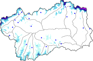 Snow depth + automatic weather station data (AWS) + Modello 1 AINEVA (MOD1) data above 2000 m