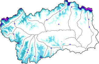 Snow depth + automatic weather station data (AWS) + Modello 1 AINEVA (MOD1) data below 2000 m