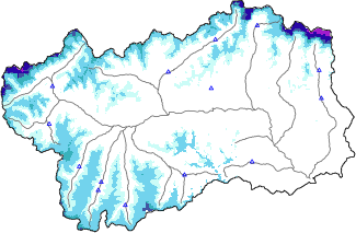 Snow depth + automatic weather station data (AWS) + Modello 1 AINEVA (MOD1) data below 2000 m