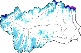 Snow depth + automatic weather station data (AWS) + Modello 1 AINEVA (MOD1) data below 2000 m